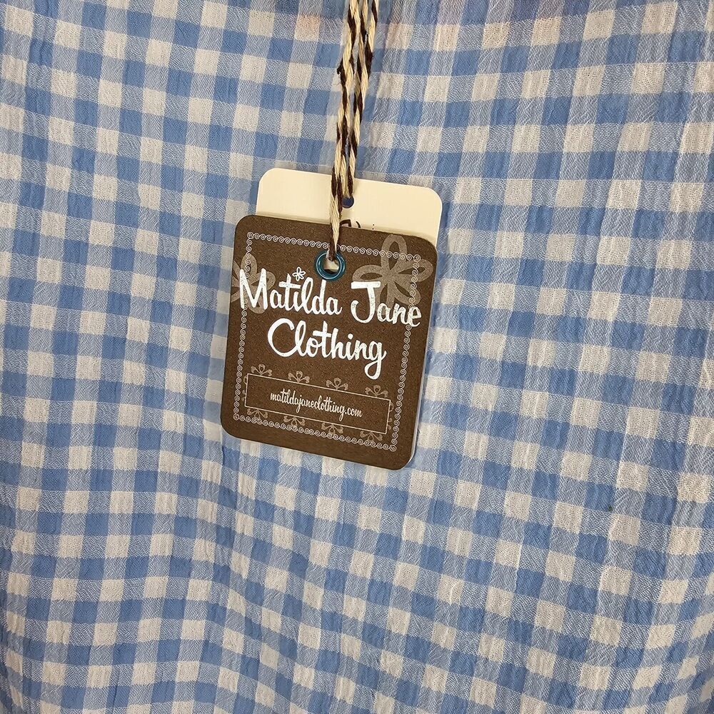 Matilda Jane • Rural Route Gingham Blue White Top Size XS Floral - Picture 6 of 8